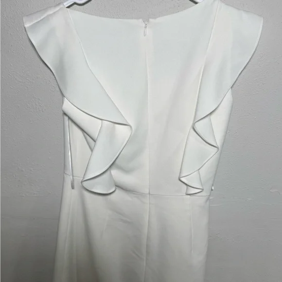 FRENCH CONNECTION Womens White Stretch Zippered Ruffled Trim At Shoulders size 6 - Picture 9 of 9